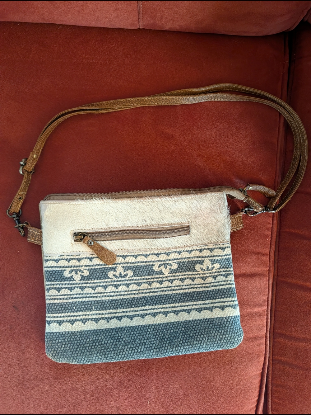 Neutral Blue Patterned Crossbody Bag